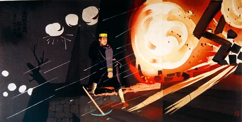 Explosion under det rysk-japanska kriget 1904-05 (färg litho)