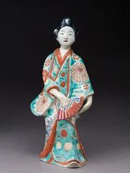 Figur av en dansande kvinna, japansk, troligen 1600-talet (lergods med emalj överglasyr)