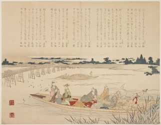Firefly Viewing Party, ca 1818-29 (träblock i färg, karazuri på floddelen)