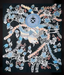 Futonji överkast med motiv av phoenix, paulownia och påskliljor, bomull, färgämne med indigo, pigment och bläck
