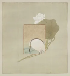 Presentomslag, Meiji Period (1868-1912) (målat siden med broderade trådar)