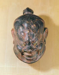 Gigaku-mask, Nara Period (645-794) (polykromt trä)