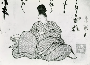 Hero of a Monogatari av Ariwara no Narimira (825-880) 1600- och 1800-talet (träblocktryck)