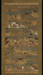 Illustrerad biografi om prins Sh?toku, hängande rulle, Kamakura-perioden (1185–1333) (bläck, färg och guld på siden)
