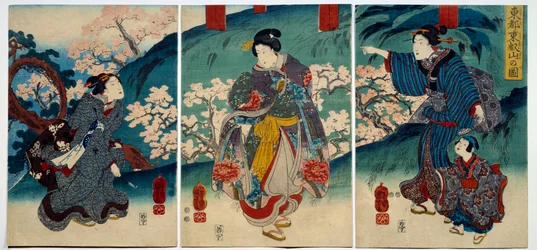 Japansk konst: kvinnor på våren. 1800-talstryck privat samling