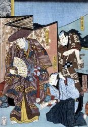 Japanskt tryck: män och skärm, n.d.