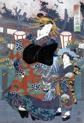 Japanskt tryck: kvinna och barn, n.d.