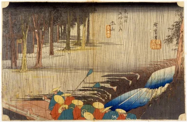 Landskap i regnet. Japanskt tryck. sd. 1800-talet.