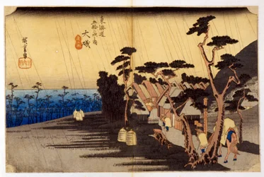 Landskap i regnet. Japanskt tryck. sd. 1800-talet.