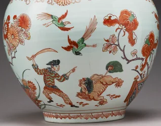 Stor flaskvas, dekorerad i Holland i Imari-stil, Ko-Imari, sent 1600-tal (lergods med emalj överglasyr) (detalj av 117741)