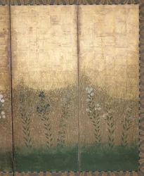Moon In Musashi Plain (färg och guld på papper)