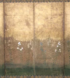 武蔵平野の月（紙に色と金）スウェーデン語