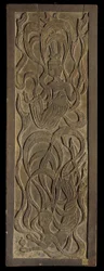 Panel med lågrelief snideri av buddhistiska apsaras (trä)