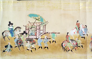 Del av den sjätte koreanska ambassaden i Japan vid tiden för Tokugawa Ietsuna succession 1651, möjligen av Kano Masanobu (1625-94) 1655-57 (rullmålning)
