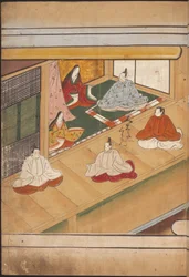 Sittande japanska adelsmän, illustration från 