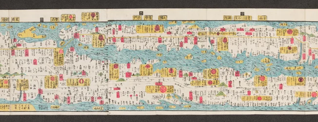 Utsnitt av en karta över vägar i Japan.  Dai Nihon koku junro meiki daisei. ["En tydlig och minutkarta över Japans stora vägar"]  1850