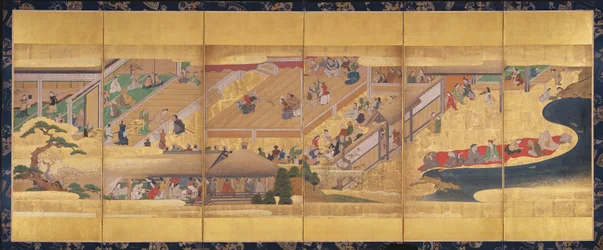 Sexfaldig skärm med Noh Play Funa-Benkei, c.1660 (färg, gofun & bläck & guld på papper)