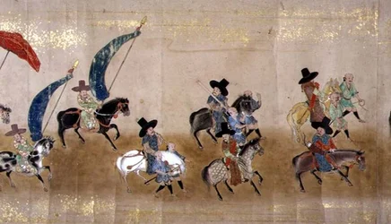 Sjätte koreanska ambassaden till Japan i Meireki 1 vid tiden för Tokugawa Ietsunas tronföljd 1651, möjligen av Kano Masunobu (1625-94) (rullmålning) (detalj)