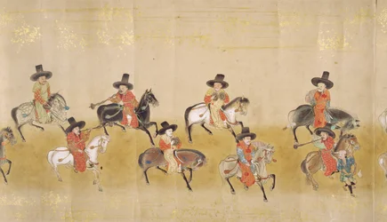 Sjätte koreanska ambassaden till Japan i Meireki 1 vid tiden för Tokugawa Ietsuna succession 1651, möjligen av Kano Masanobu (1625-94) (rullmålning) (detalj)