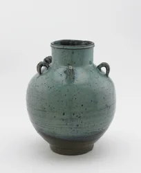 Förvaringsburk för teblad med fem öglor, Saga eller Nagasaki prefektur, Edo-period (keramik)