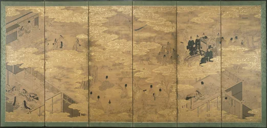 The Tale of Genji, sent 1600-tidigt 1700-tal (bläck med pigment och bladguld på glimmerpapper) (par av 171424)