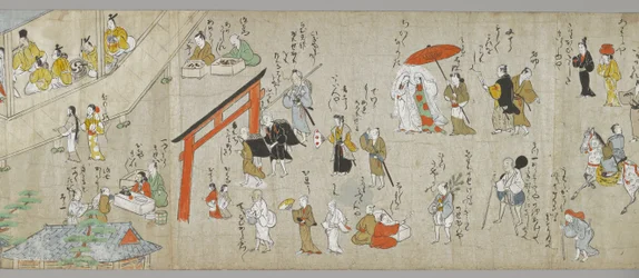 The Tenjin Shrine Scrolls (en i ett par) (detalj), Tosa School, 1600-talet (bläck, färg & gofun på papper) (se även 5846317)