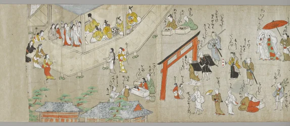 The Tenjin Shrine Scrolls (en i ett par) (detalj), Tosa School, 1600-talet (bläck, färg & gofun på papper) (se även 5846316)