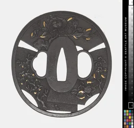 Tsuba: Krysantemum, Körsbär, Iris