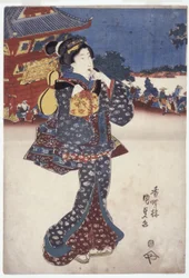 Untitled (A Woman Traveling) (träsnitt i färg)