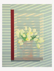 Blommor mot fönsterluckan