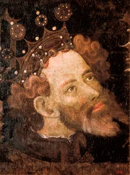Peter IV av Aragon, detalj av ett tempera på trä av Jaume Mateu