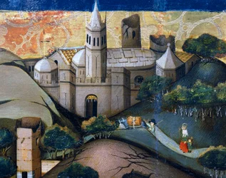 Landskap med Episcopal Church, detalj från Flight into Egypt, altartavla från Verdu