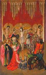 Calvaire - Golgata - Målning av Jaume (Jaime) Huguet (1412-1492) - 1455-1460 - Tempera på panel - 214,4x136 - Kataloniens nationella konstmuseum, Barcelona
