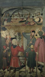 Exorcism av en besatt man under graven av St Vincent av Zaragoza (d.304) från altartavlan av Saint Vincent av Zaragoza