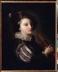 ""The Young Page With A Mirliton"" (Page With A Reed Pipe) Målning av Jean Alexis Grimou (1678-1733) 1700-tal. Rokoko. Olja på duk. Pushkin-museet i Moskva