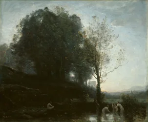 Badande nymfer och barn