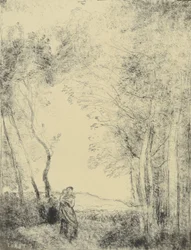 Ung mor vid ingången till en skog