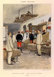 Typer och uniformer av kapten Jules Richards franska armé, illustrerad av Edouard Detaille (1848-1912): Linjeinfanteri: Revue dans les chambers en 1885, Privat samling