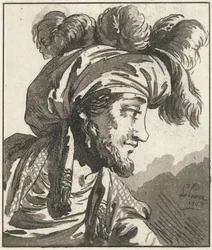 Huvud av en man med turban utan mustasch