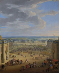 Franska: Vue perspective du château de Versailles sur la place d