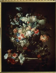 ""Blommor"" (Blommor). Fortfarande liv. Målning av Jean Baptiste (Jean-Baptiste) Monnoyer (1636-1699). Olja på duk. Fransk konst, barockstil. Pushkin Museum of Fine Arts, Moskva