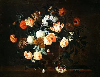 Vas med blommor och insekter (olja på duk)