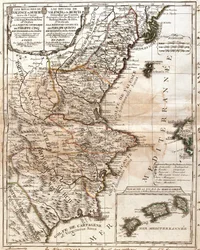 Karta över kungariket Valencia och Murcia (Spanien) (gravyr