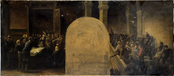 Skiss till kabinett för prefekten för Hôtel de Ville de Paris: Belleville-bataljonernas invasion av Hôtel de Ville