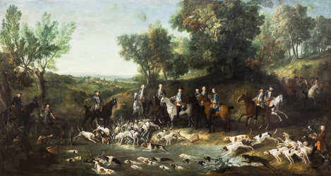 Ludvig XV jagar hjortar i skogen Saint-Germain,1730 (olja på duk)