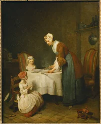 La Benedicite. En mamma väntar på att hennes lilla dotter ska säga ...