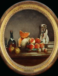 Melon, poires, peches et prunes - Melon, päron, persikor och plommon -Atelier de Chardin, replik av en målning i en privat samling ...