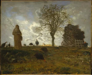 Höstlandskap med en flock kalkoner