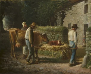 Bönder som hämtar hem en kalv född på fälten, 1864