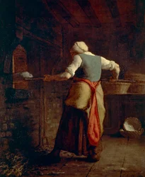 Kvinna som bakar bröd, av Jean-François Millet (1814-1875), 55x46 cm.